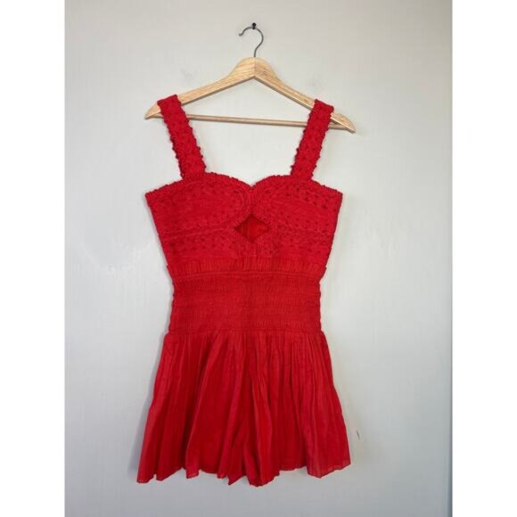 NEW Sea New York Camila Pleating Sleeveless Romper Women's Red Size: 0 - Picture 3 of 9